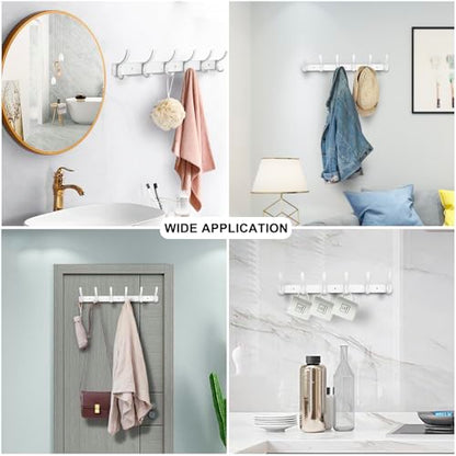 Coat Rack Wall Mounted,6 Coat Hooks for Hanging Coats,Heavy Duty Metal Double Hook Rack Hook Rail,Coat Rack with Hooks,Wall Mount Coat Hanger for Hat Towel Purse Robes (2 Pack White, 6 Hooks) - color: 2 Pack White