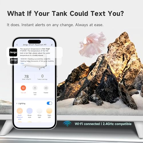 M1 5.3 Gallon Smart Fish Tank, App-Controlled Betta Aquarium Starter Kit | Integrated Lid with Auto Feeder, Full Spectrum LED, Temp Display, Dual Filtration, Quiet Pump for Desktop, White - color: White