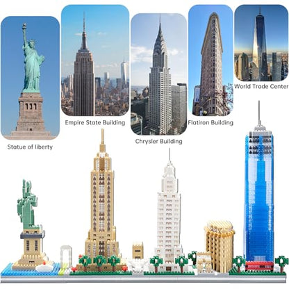 New York Skyline Architecture Micro Mini Building Block Set 3452 Pcs Famous USA City Landmark Model Kit for Adults Teens Home Office Desk Decor Display Gift - style: New York Skyline