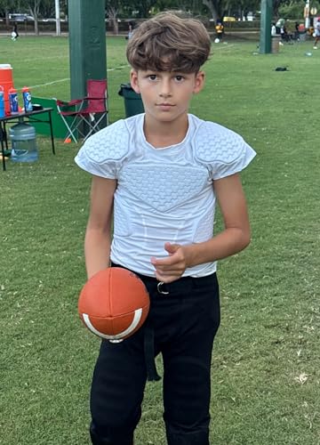 COOLOMG Youth Football Padded Shirt Chest Rib Protector | Football Compression Undershirt Heart Sternum Shoulder Protection - color: White, size: X-Small