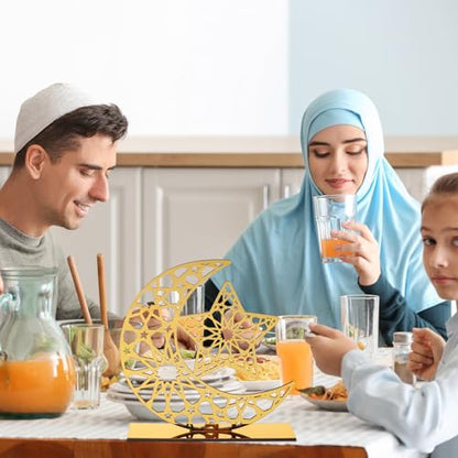 2 Pieces Acrylic Ramadan Decorations Islamic Eid Mubarak Kareem Table Sign Moon Hollow Star Ornament for Muslim Party Tabletop Decor Home Art Craft Decoration Golden Moon - style: Star