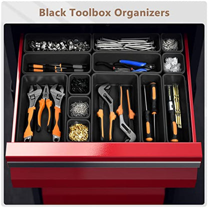 A-LUGEI【70】【6 Size】Tool Box Organizer Tray Divider Set, 【Black】 Desk Drawer Organizer, Garage Organization and Storage Toolbox Accessories Rolling Tool Chest Cart Cabinet WorkBench Small Part - size: 70pcs-6 Size