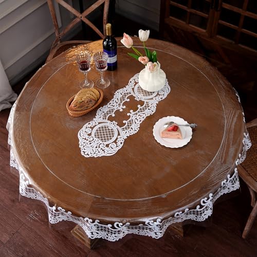 Clear Table Cover Protector Vinyl Oil Spill Tablecloth, 60" Round - color: White, size: 60" (Round)