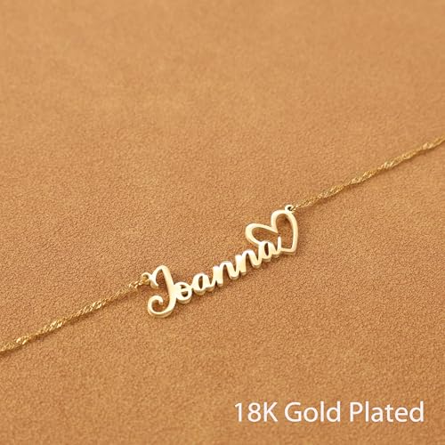 DayOfShe Name Necklace Personalized for Women, 18K Gold Plated Cuban Chain Necklaces Customized with Name as Christmas Girlfriend Gift - color: Name+Heart
