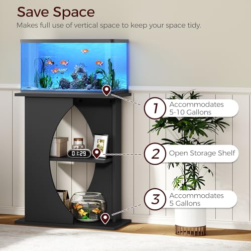 MAHANCRIS 10 Gallon Fish Tank Stand, Wooden Aquarium Stand with 3-Tier Storage Shelves, Heavy Duty Turtle Reptile Terrarium Tank Stand for Home Office, 23.6" L x 11.8" W x 29.9" H, Black FTBK7601 - color: Black