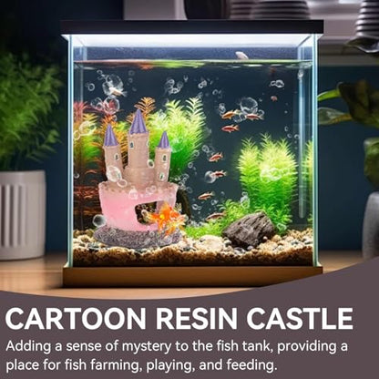 HERCHR Castle Aquarium Decoration, Fish Tanks Ornament Resin Castle Cave Hideouts House Plants Supplies Accessories Safe for Freshwater and Saltwater Fish Tanks(Pink)