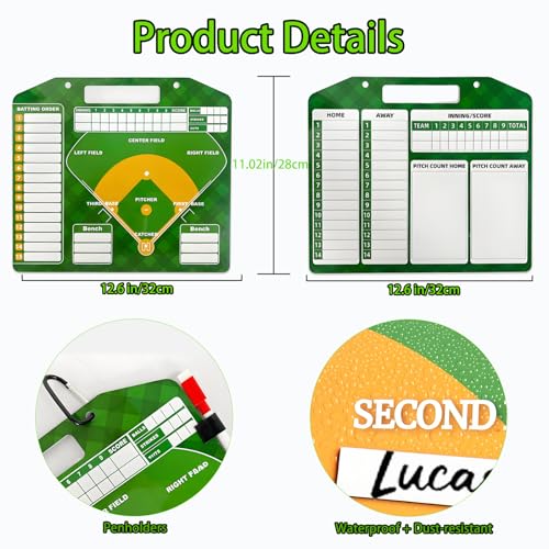 Magnetic Baseball Lineup Board for Coaches - Professional Dugout Clipboard with Dry Erase Whiteboard, 30 Magnets, 12 Tokens & Carry Case | Coaching Accessories for Baseball/Softball - style: Without a handbag