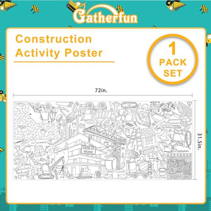 Gatherfun 건설 파티 자이언트 컬러링 포스터 - 80.9 x 182.9cm(31.5 x 72인치) - 다용도 교실 벽 장식 및 생일 활동 - 학교 파티 및 특별 행사를 위한 건설 포스터 또는 테이블 커버 - style: 구조