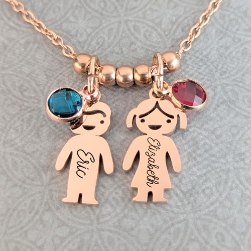 Handmade Family Necklace- Custom Jewelry with Baby, Kids and Pet Names, Personalized Family Charms, Unique Gift for Parents, Engraved Kid Pendants, Customizable Birthstone - color: Gold color
