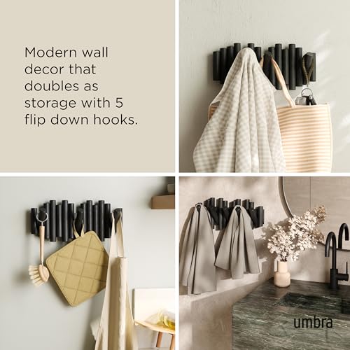 Umbra Picket Coat Rack, Wall Mount 5 Flip-Down Coat Hooks, Black - color: Black, size: 5-Hook