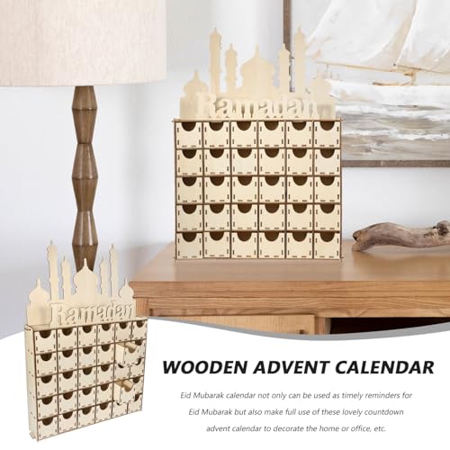 Ramadan Advent Calendar Wooden Decoration Countdown Calendar for Home Decor Eid Mubarak Tabletop Ornament Meticulously Carved for Festive Atmosphere