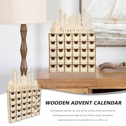 Ramadan Advent Calendar Wooden Decoration Countdown Calendar for Home Decor Eid Mubarak Tabletop Ornament Meticulously Carved for Festive Atmosphere