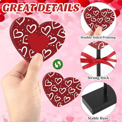 3 Pieces Valentine's Day Table Decorations Wooden Heart Set,Rustic Valentine's Day Tiered Tray Decor for Home Tables (Classic) - style: Classic