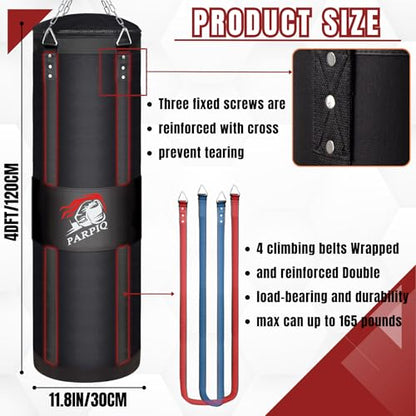 4FT Hanging Punching Bag for Adults, Unfilled Canvas Heavy Boxing Bag Set with 12oz Boxing Gloves Hand Wraps, Jump Rope, Reflex Ball for MMA Kickboxing Muay Thai Training Home - style: Canvas Bag