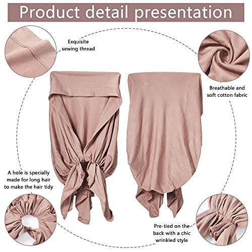 4 Pieces Slip-On Pre-Tied Head Scarves Women Headwear Turban Beanie Caps Head Wrap Headscarf for Women - color: Grey, Camel, Navy Blue, Black