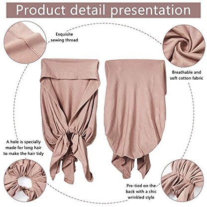 4 Pieces Slip-On Pre-Tied Head Scarves Women Headwear Turban Beanie Caps Head Wrap Headscarf for Women - color: Grey, Camel, Navy Blue, Black