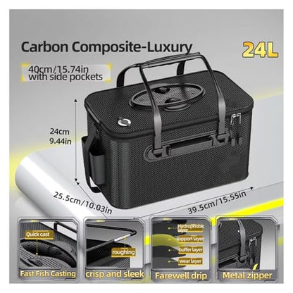 Large Capacity Fishing Container Portable Foldable Live Fish Bucket Thickened for Angling - color: Upgraded 24L