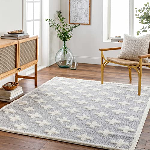 BoutiqueRugs Gray Cross Light Slate 5x7 Area Rug Satu Living Room Bedroom Dining Room Home Office Apartment 5'3" x 7' Stain Resistant Non-Shedding Pet Friendly - color: Medium Gray, Gray, Light Slate / Satu, size: 5'3" x 6'11" (Rectangular)