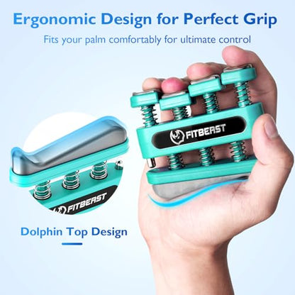 FitBeast Finger Strengthener, Finger Exerciser, Hand Exerciser for Improve Dexterity and Strength in Fingers, Hands, Forearms–Grip Strength Trainer for Musicians, Climbers - color: 4 Piece Set -Pink Light Blue Grey Black