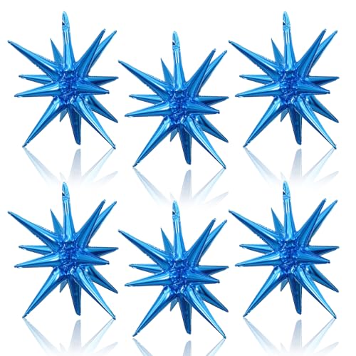Blue Star Balloons, 6PCS 22 Inch Foil Explosion Star Balloons - color: Blue