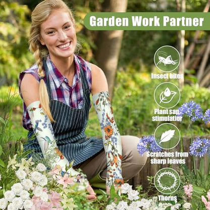 Bebila Gardening Sleeves for Women Farm UV Sun Protection Anti-Scratch Cooling Sleeves with Thumb Hole Arms Cover Outdoors - color: Light Green Bird