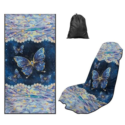 Butterfly Galaxy Print Car Seat Hoodie Towel Sweat Towels for Car Seats Multi-Purpose Towel Automotive Seat Covers with Storage Bag, 60 x 33 Inch, Easy to Install - color: Blue-Butterfly Galaxy