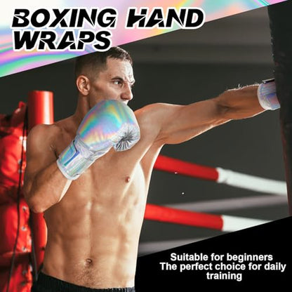 Kanayu 14 Pcs Boxing Gloves and Headgear Set for Beginners Youth 16 Ounce Boxing Gloves Headgear Helmet Hand Wraps Mouth Guards Equipment for Beginners Training Equipment Gifts - color: Holographic Color
