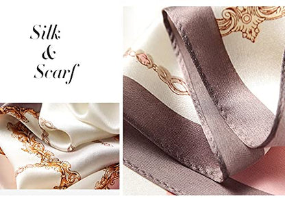 ANDANTINO 100% Silk Long Scarf-Women Large Oblong Shawls with Gift Packed - color: Chains-pink&gray