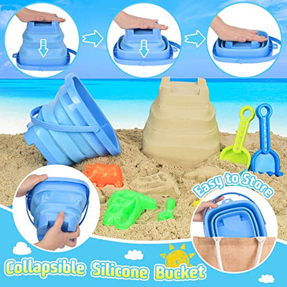 FUSPWEAO Beach Toys with Dump Truck, Collapsible Bucket for Kids Ages 3-12 | Dinosaur Sand Play Set with Sand Molds, Travel Mesh Bag for Sandbox, Backyard, Summer Beach Games, Multi-Scene Outdoor Fun