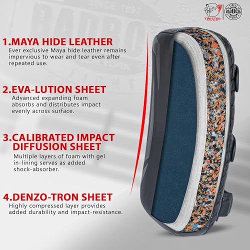 TWISTER FIGHT WEAR Lightweight Boxing Arm Pad Kick Shield | Genuine Leather Thai Pads | MMA Muay Thai Curved Pads | Martial Art Training Pads Boxing Striking Pads (Single)