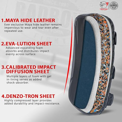 TWISTER FIGHT WEAR Lightweight Boxing Arm Pad Kick Shield | Genuine Leather Thai Pads | MMA Muay Thai Curved Pads | Martial Art Training Pads Boxing Striking Pads (Single) - color: Black/Grey