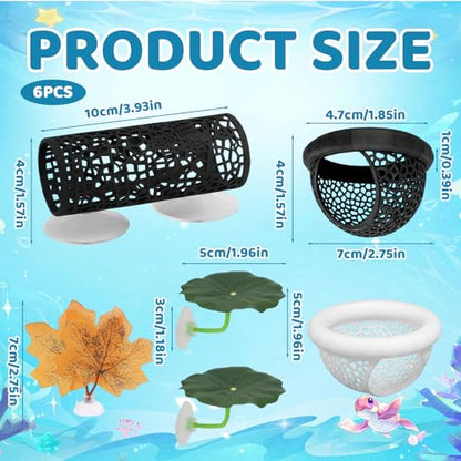 Betta Hammock, Betta Fish Tank Accessories, 6 Pcs Set Aquarium Floating Decor with Tunnel, Betta Fish Hammock and Resting Spots, Betta Floating Hide for Small Fish