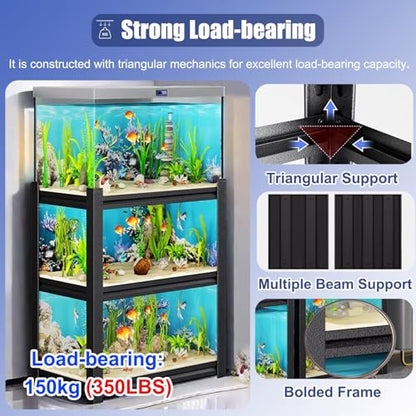 ZIMGOD Fish Tank Stand Adjustable Turtle Display Stand for 3 Fish Tanks, Steel Frame Terrariums Shelves for Farmhouse, Decorative Insect Tank Holder for Aquatic Plant(55x45 cm (21.65 x 17.7in)) - size: 55x45 cm (21.65 x 17.7in)