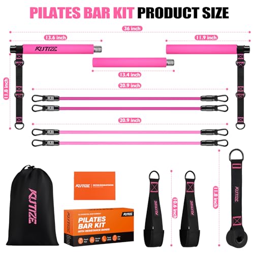 KUTIZE Pilates Bar Kit with Resistance Bands, Pilates Equipment, Multifunctional Pilates Bar for Women & Men, Pilates kit for Hip, Back, Arm, Full-Body Workouts, Home Gym Strength Training Equipment - style: Pink