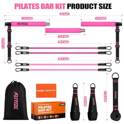 KUTIZE Pilates Bar Kit with Resistance Bands, Pilates Equipment, Multifunctional Pilates Bar for Women & Men, Pilates kit for Hip, Back, Arm, Full-Body Workouts, Home Gym Strength Training Equipment - style: Pink