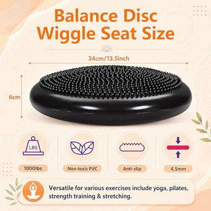 2 Pcs Peanut Ball and Wobble Cushion with Pump Set | Sensory Balance Disc Wiggle Seat for Adults, Flexible Seating for Exercise Physical, Child Training, Yoga - color: Black