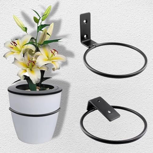 Jiozermi 6 Pack 8 inch Flower Pot Holder Ring, Wall Mounted Black | Flower Pot Holder Ring Wall Mounted Set Wall Mounted Metal Planter Hanger Matte Black Hanging Plant Holder - size: 8 Inch-6Pcs