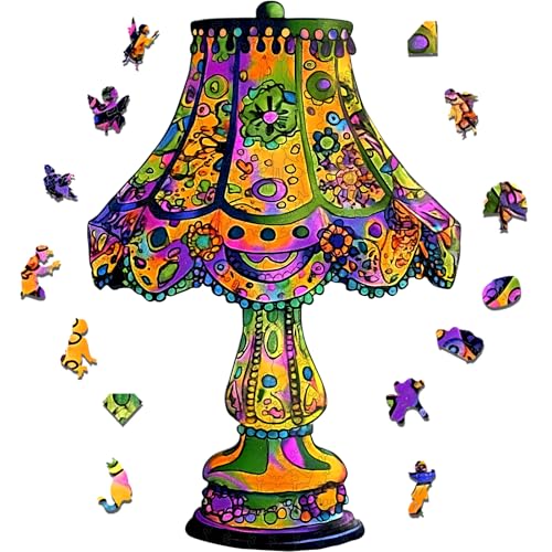 Mys Aurora Puzzles for Adults 500 Pieces, Colorful Desk Lamp Jigsaw Puzzles, Unique Shape Vintage Wooden Puzzles for Adults and Kids, Fun Challenge Family Puzzle Game, 18.1 x 26.6 Inches - color: Desk Lamp, size: King