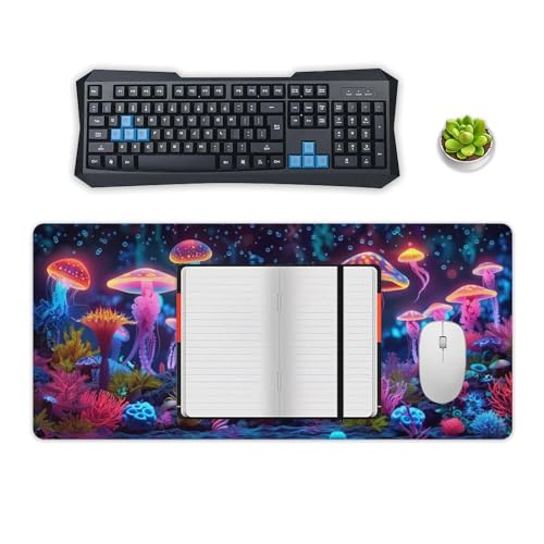 KeKee Glowing Colorful Sea Aquarium Neon Large Mouse Pad Gaming Mousepad Desk Pad for Keyboard and Mouse Mat Non-Slip Base 40x90cm, Style - size: 40x90cm