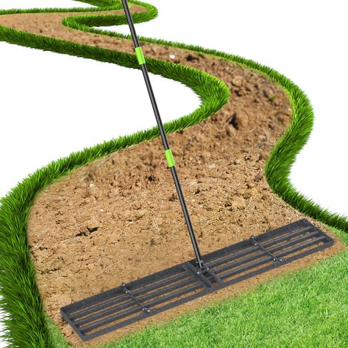 GARDTECH 48×10 Anti-Flip Lawn Leveling Rake,76” Adjustable Handle | Heavy Duty Stainless Steel,2mm Plate, for Topdressing, Sandbox, Garden Beds, Lawn Repair,Dog Spots - size: 48''x10''