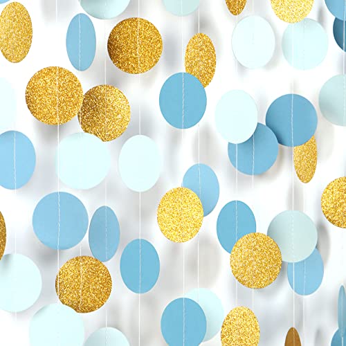 Light-Dusty Blue Gold Party-Decorations Garland - 52Ft Birthday Baby Bridal Shower Wedding Paper Banner Streamers,Bachelorette Engagement Decor Panduola - color: Light Dusty Blue Gold