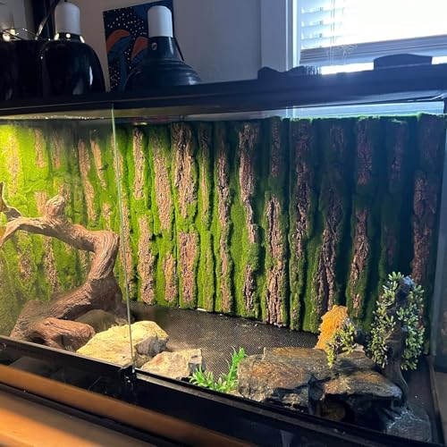 PINVNBY Reptile Terrarium Cork Background, Bearded Dragon Tank Bark Backdrop Wall Decor with Artificial Moss for Gecko Lizard Tortoise Frog Chameleon(4 Pack) - size: 【4 PCS】