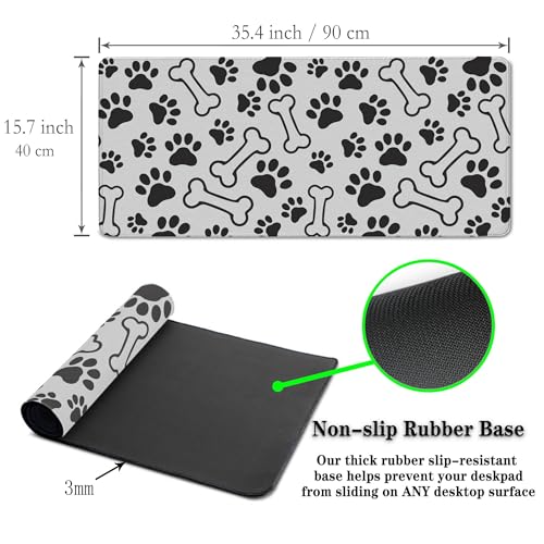 Desktop Mats Laptop Desk Mat Gaming Mouse Pad Extra Large Mouse Pads Computer Mats Office Pad Waterproof Non-Slip Rubber Base 35.4 X 15.7 for Game Office, Dogs Paws and Bones - color: Dogs Paws And Bones