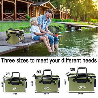 Fishing Bucket,Foldable Fish Bucket, Multi-Functional EVA Fishing Bag for Outdoor, Live Fish Lures Bucket and Fish Protection Bucket,10GAL/8GAL/6GAL/4.8GAL/3GAL Live Fish Container (6GAL/ArmyGreen) - color: 6gal/Armygreen