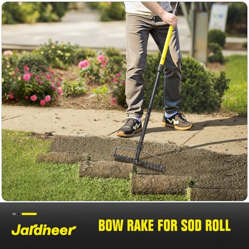 Bow Rake Heavy Duty, Long Handle Metal Rakes for Gravel, Rocks, Lawns Leaves, Soil Leveling, Landscaping, Garden Rake with 18 Steel Tines (59 Inches)