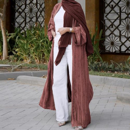 Front Open Abayas for Women Muslim with Hijab Scarf Islamic Prayer Clothes Long Sleeve Muslim Cardigan Dress Dubai Cardi Robe - color: Brick-red, size: Small