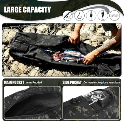 Fishing Rod Bag Fishing Rod Case, Durable Folding 900D Oxford Fabric Portable Large Capacity Waterproof, Fishing Gifts for Men Boys - color: Black Caomo
