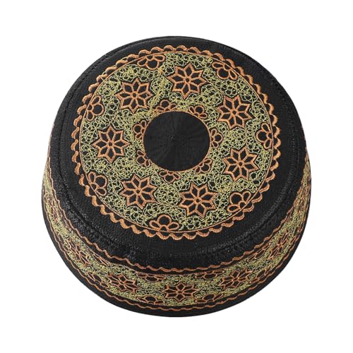 Muslim Prayer Kufi Hat Men Islam Skull Embroidery Cap Beanie Hat Arabian Omani Turkish Prayer Headwear Eid Gift - color: Orange Flower