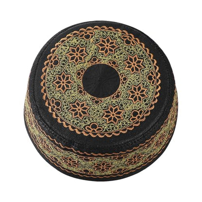 Muslim Prayer Kufi Hat Men Islam Skull Embroidery Cap Beanie Hat Arabian Omani Turkish Prayer Headwear Eid Gift - color: Orange Flower