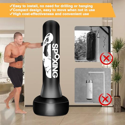 Freestanding Punching Bags for Adults Teens - 70" Heavy Bag with Stand Men Standing Boxing Inflatable Kickboxing Training MMA Muay Thai Fitness - style: Fight Men Pattern